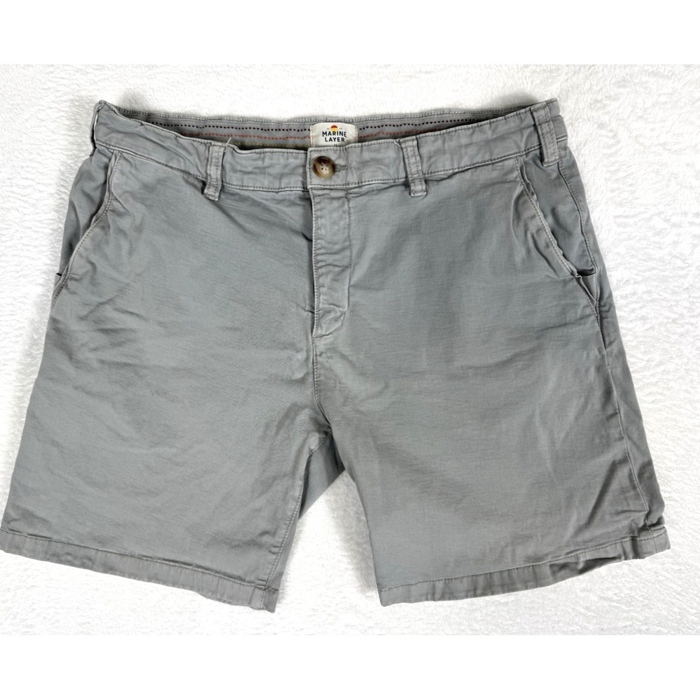 Marine Layer Chino Shorts Men 34x7" Gray Organic Cotton Stretch Casual Beach